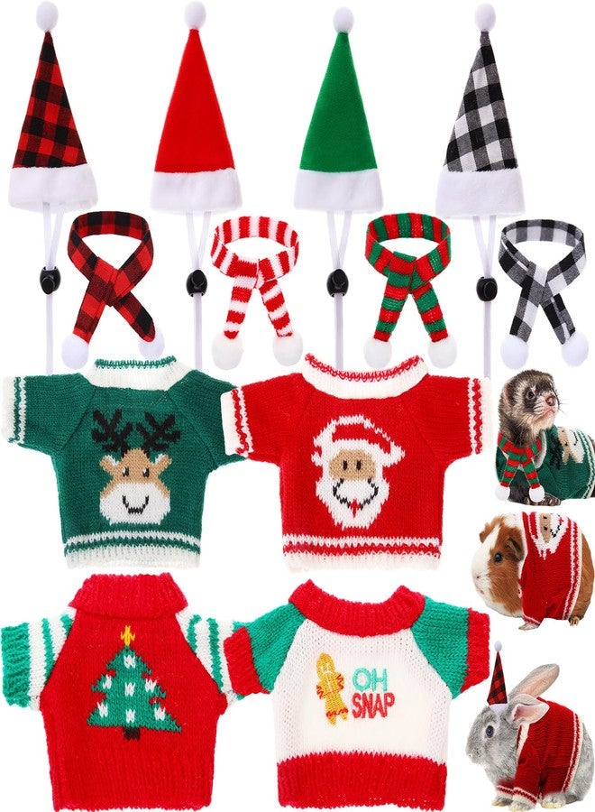 Cosblank 4 Pairs Christmas Guinea Pig Costume Santa Hat Small Animal Christmas Clothes with Scarf Warm Winter Christmas Sweater for Ferret Hamster Bunny Chinchilla Hedgehog Rabbit - Image 1